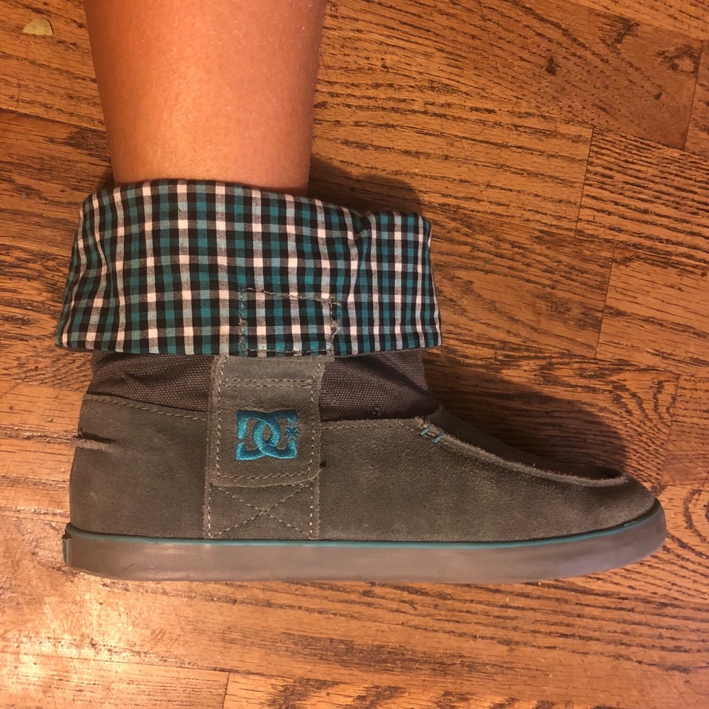 DC Ankle Boots, with fold over plaid print fabric